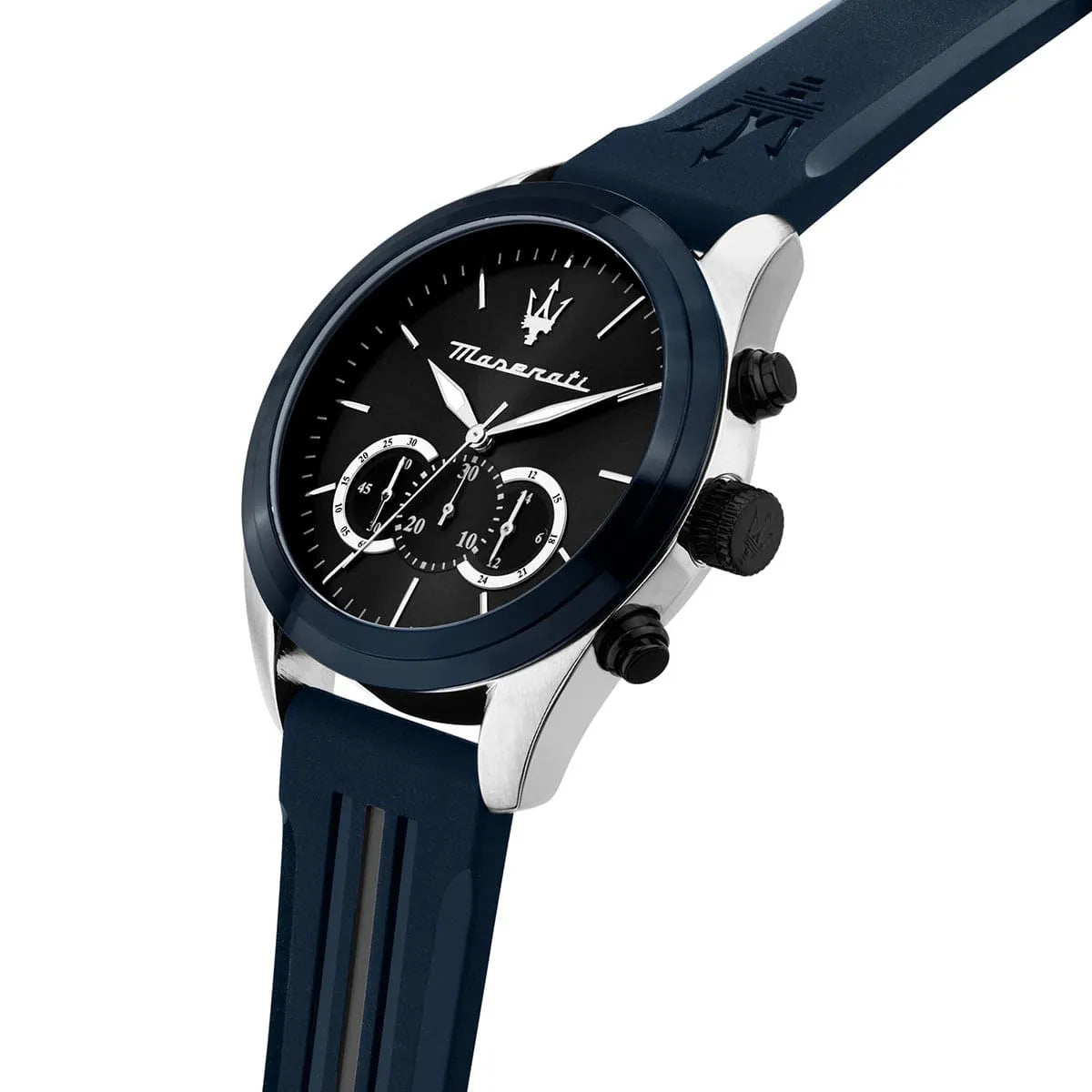 Maserati R8871612046 Men’s Watch – Traguardo Black Dial Sport Watch with Blue Silicone Strap