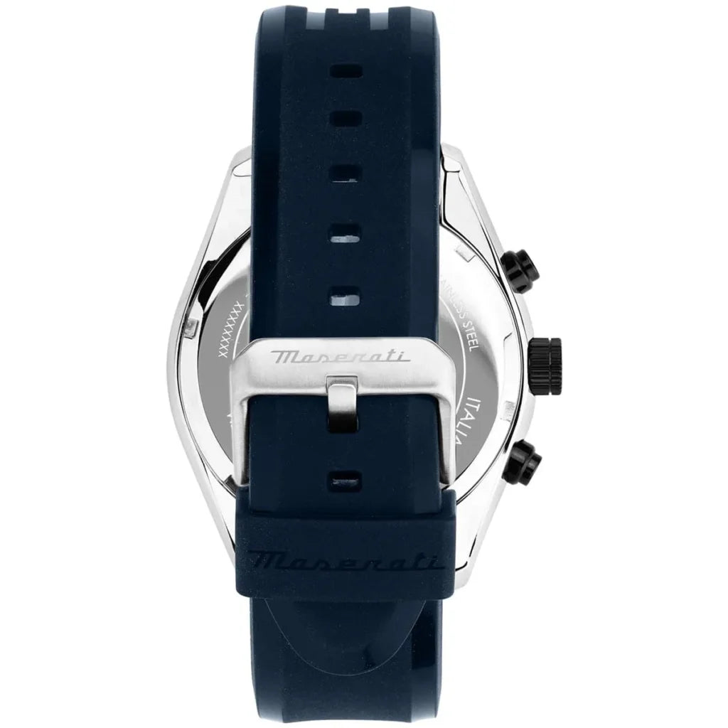 Maserati R8871612046 Men’s Watch – Traguardo Black Dial Sport Watch with Blue Silicone Strap