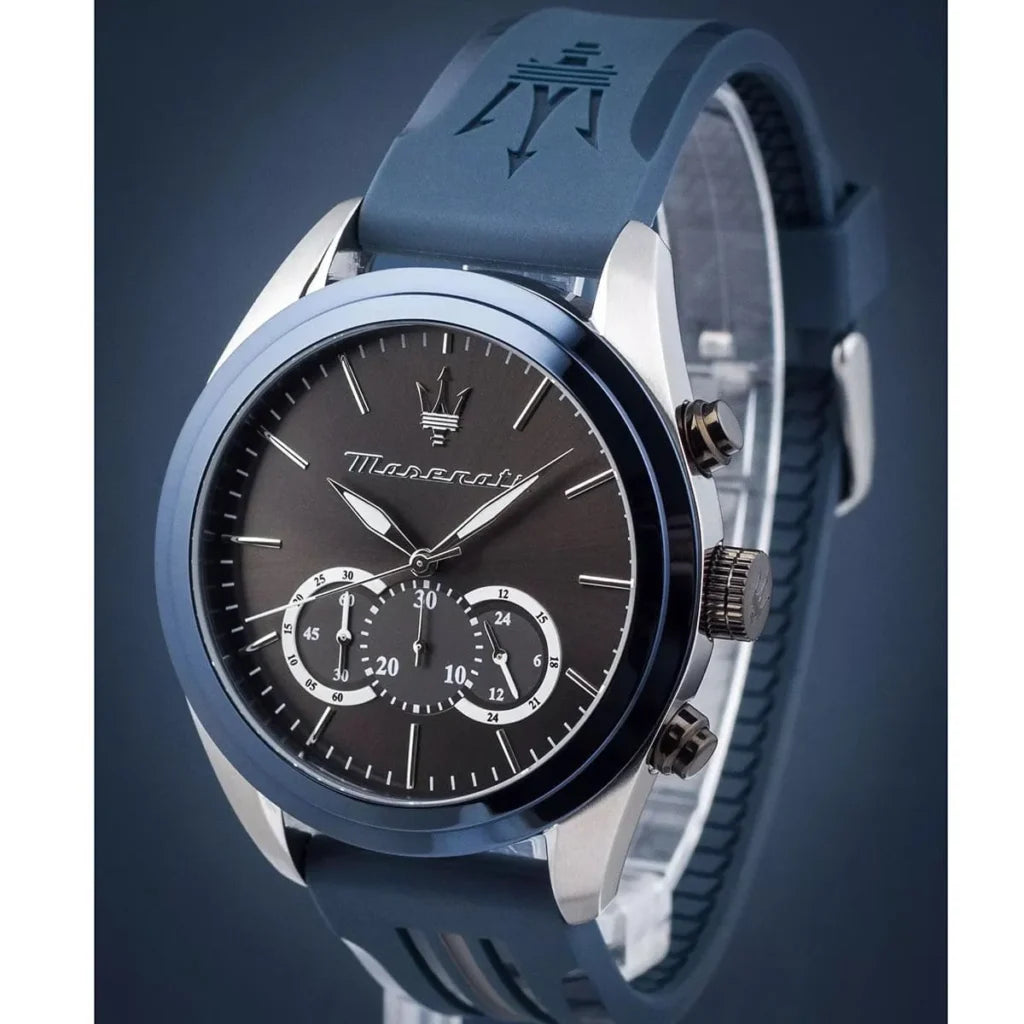 Maserati R8871612046 Men’s Watch – Traguardo Black Dial Sport Watch with Blue Silicone Strap