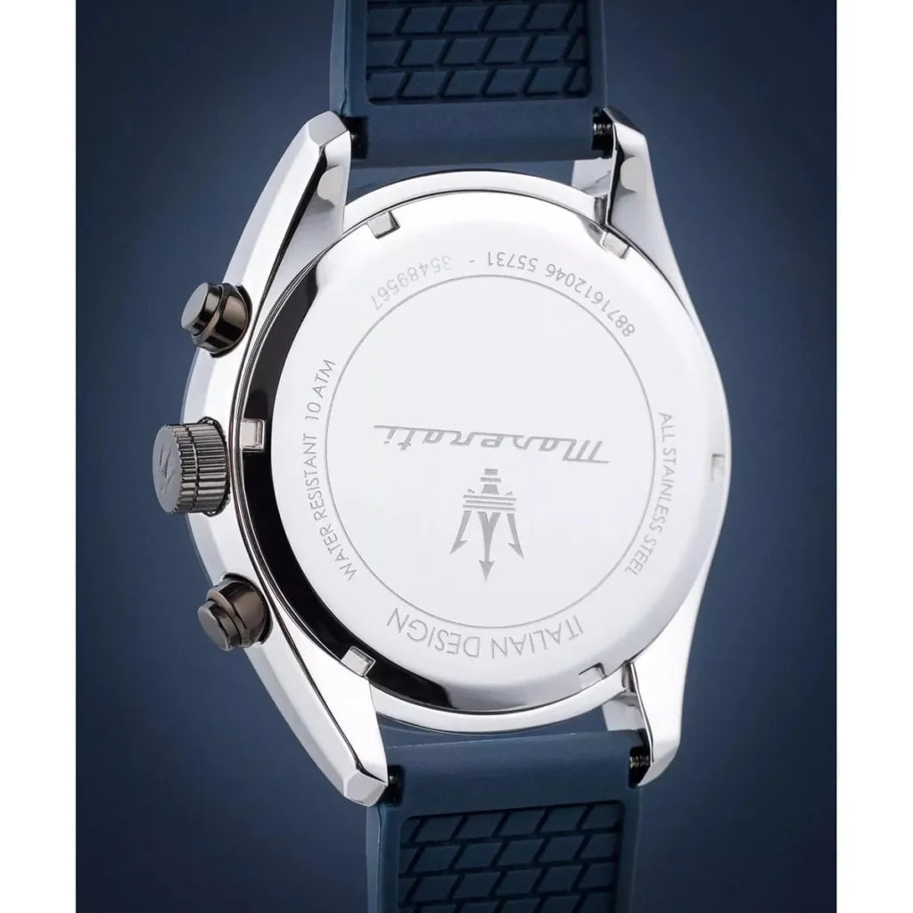 Maserati R8871612046 Men’s Watch – Traguardo Black Dial Sport Watch with Blue Silicone Strap