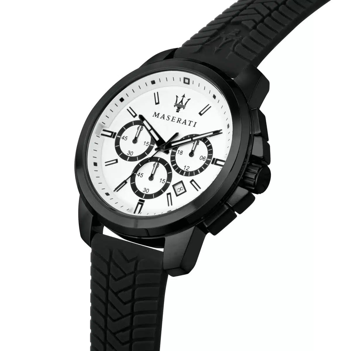 Maserati R8871621010 Successo Watch – White Dial, Black Rubber Strap, 100M Water Resistant (44mm)