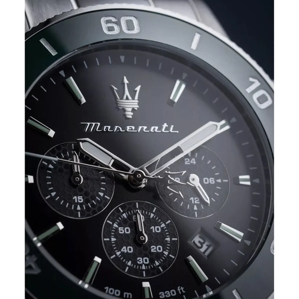 Maserati Competizione Men's Watch R8873600008, Silver Stainless Steel with Green Bezel