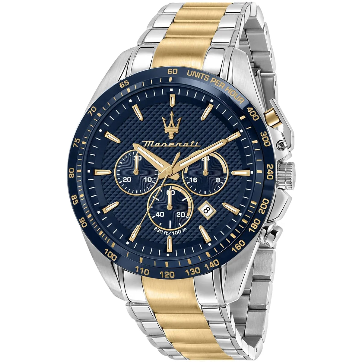 Maserati Traguardo R8873612046 Men's Chronograph Watch – Blue Dial, Two-Tone Stainless Steel Strap, 100M Water Resistant