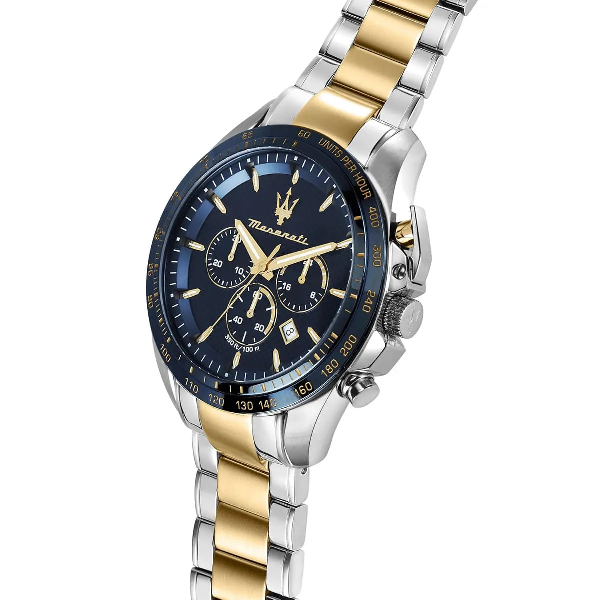 Maserati Traguardo R8873612046 Men's Chronograph Watch – Blue Dial, Two-Tone Stainless Steel Strap, 100M Water Resistant
