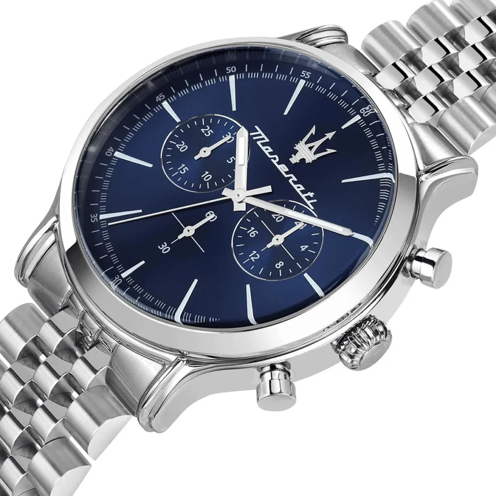 Maserati R8873618024 Men’s Watch – Epoca Blue Dial Stainless Steel Silver Watch