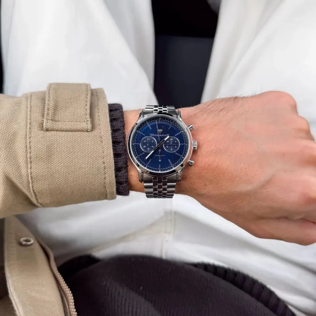 Maserati R8873618024 Men’s Watch – Epoca Blue Dial Stainless Steel Silver Watch