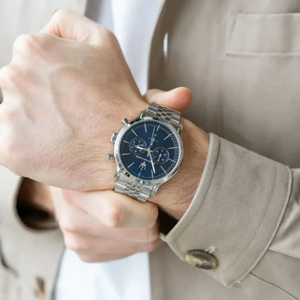 Maserati R8873618024 Men’s Watch – Epoca Blue Dial Stainless Steel Silver Watch