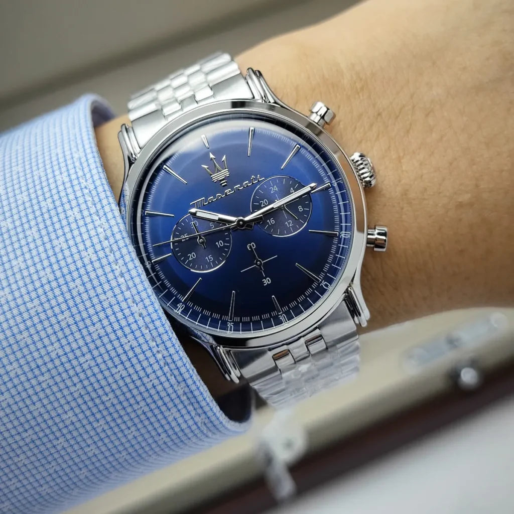 Maserati R8873618024 Men’s Watch – Epoca Blue Dial Stainless Steel Silver Watch