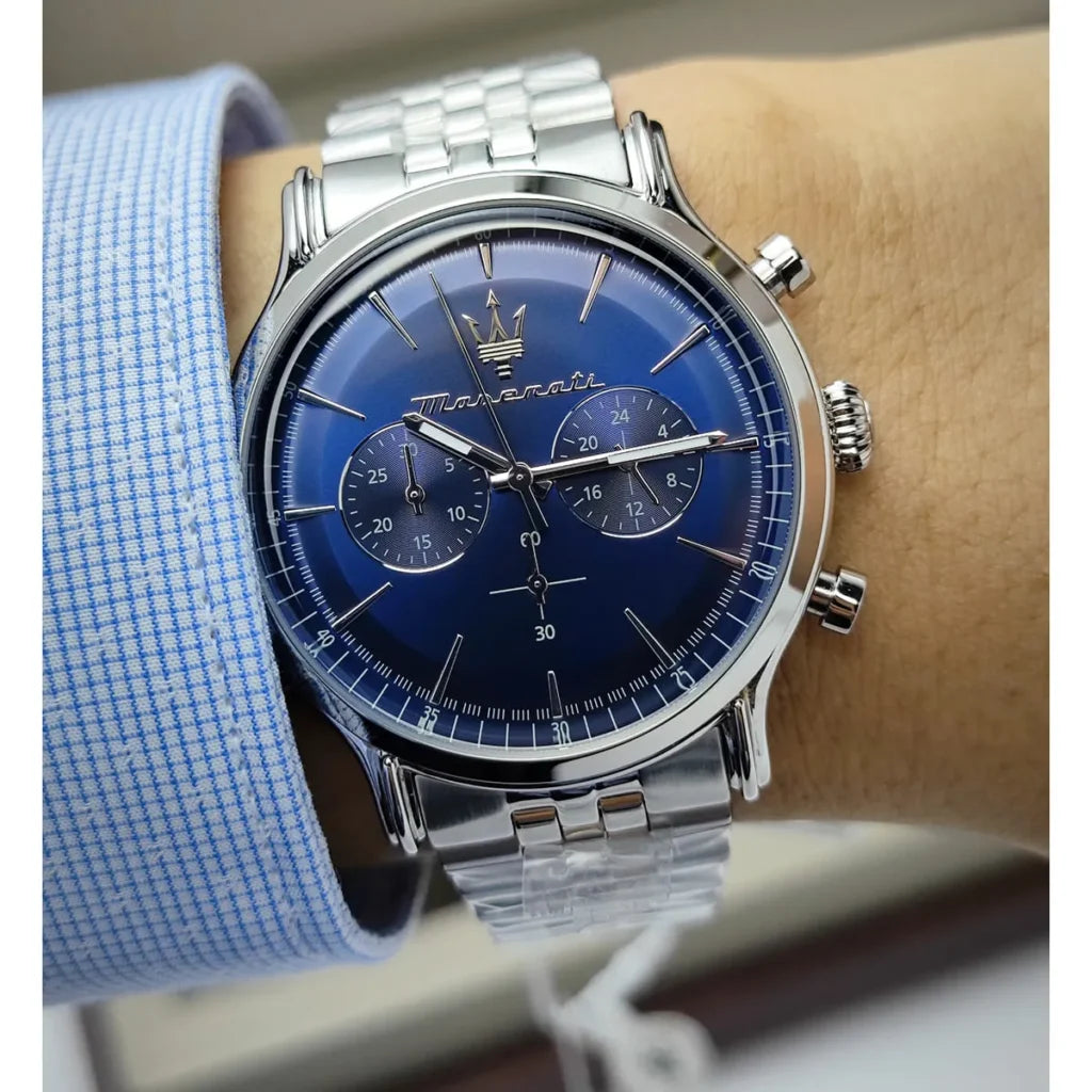 Maserati R8873618024 Men’s Watch – Epoca Blue Dial Stainless Steel Silver Watch