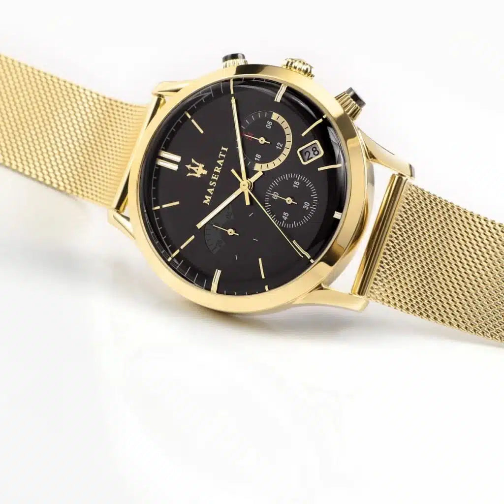 Maserati Ricordo R8873633003 Men’s Watch – Black Dial, Gold Stainless Steel Bracelet, 42mm, Quartz Movement