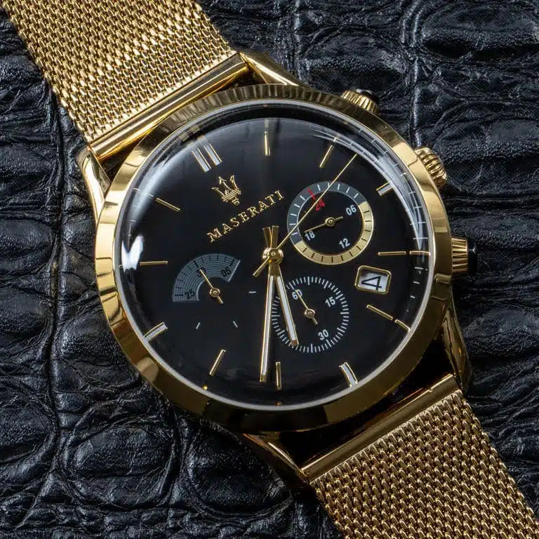 Maserati Ricordo R8873633003 Men’s Watch – Black Dial, Gold Stainless Steel Bracelet, 42mm, Quartz Movement