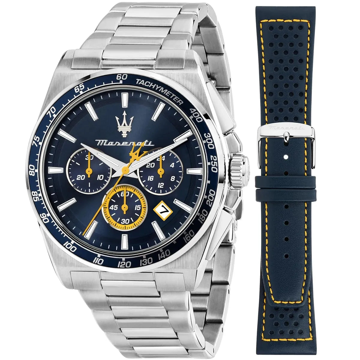 Maserati R8873652001 Velocita Watch – Blue Dial, Silver Stainless Steel Strap, 100M Water Resistant (43mm)