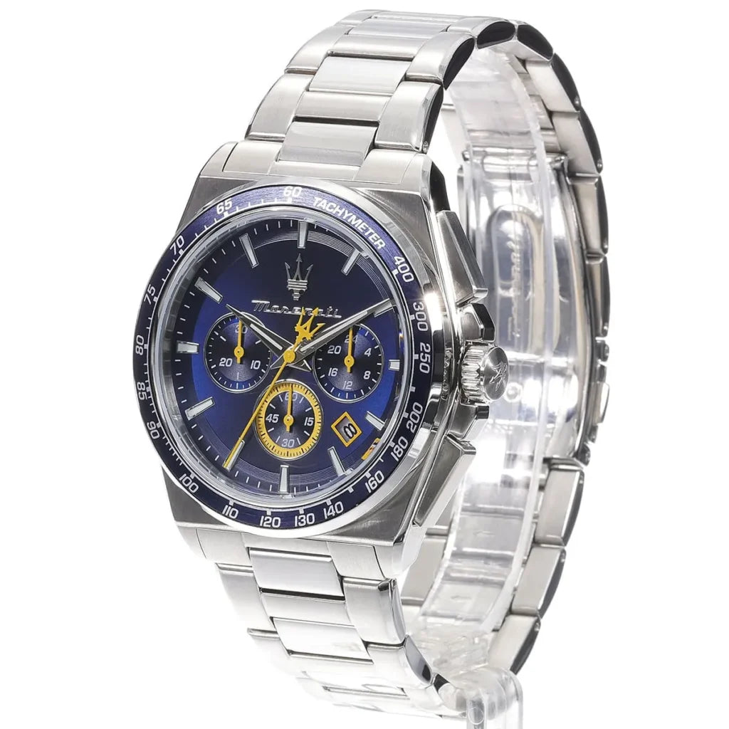 Maserati R8873652001 Velocita Watch – Blue Dial, Silver Stainless Steel Strap, 100M Water Resistant (43mm)
