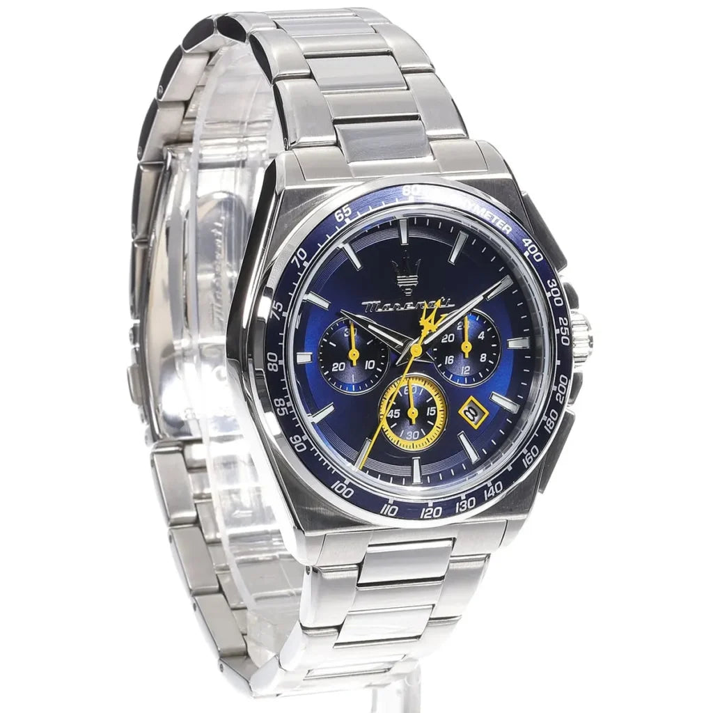Maserati R8873652001 Velocita Watch – Blue Dial, Silver Stainless Steel Strap, 100M Water Resistant (43mm)