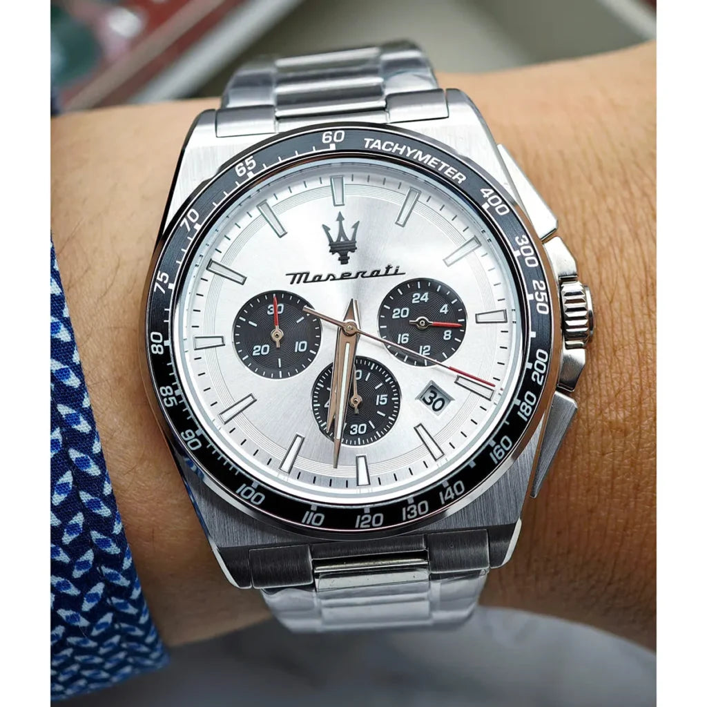Maserati R8873652006 Velocita Watch – Silver Dial, Full Stainless Steel Bracelet, 100M Water Resistant (43mm)