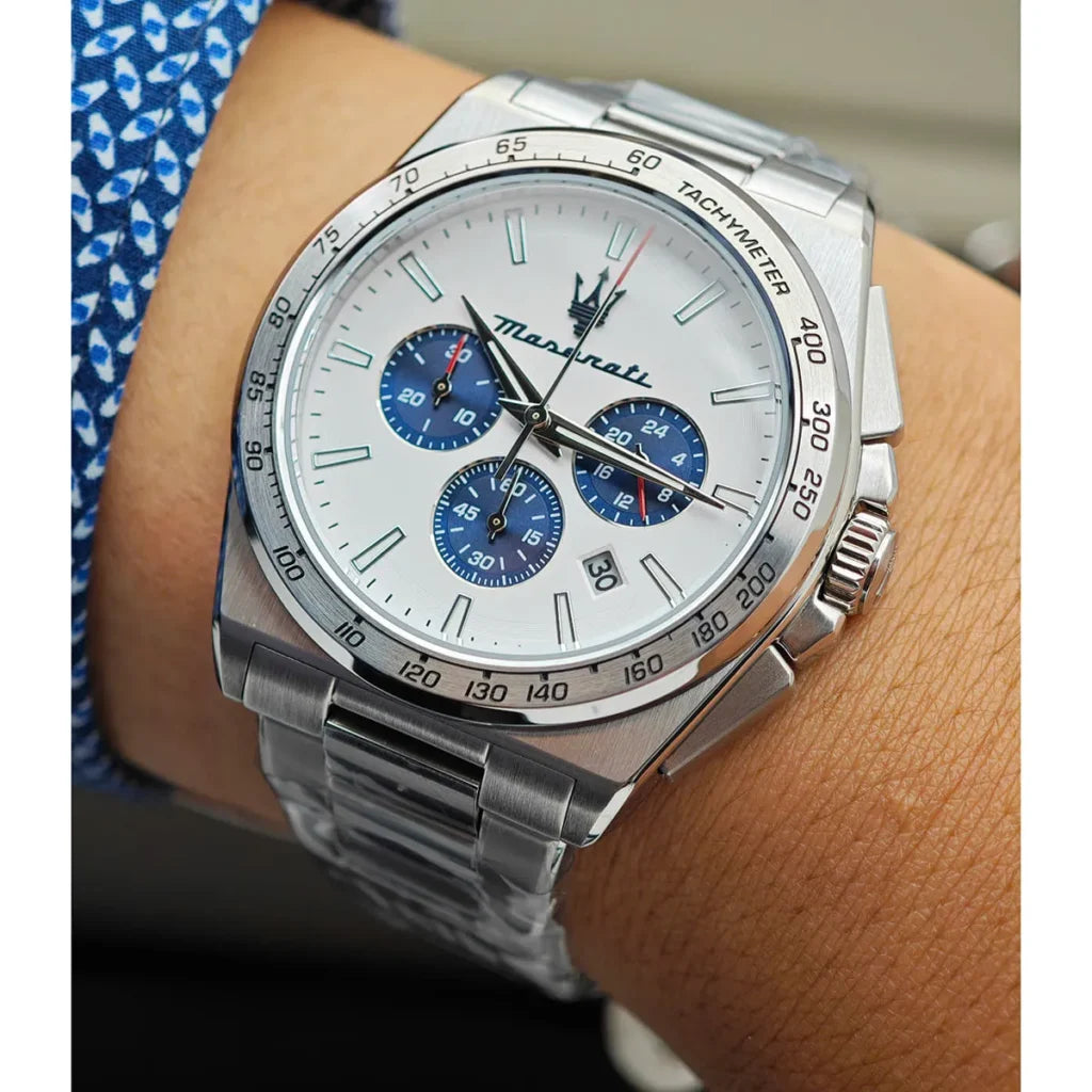Maserati R8873652007 Velocita Watch – White Dial, Silver Stainless Steel Bracelet, 100M Water Resistant (43mm)