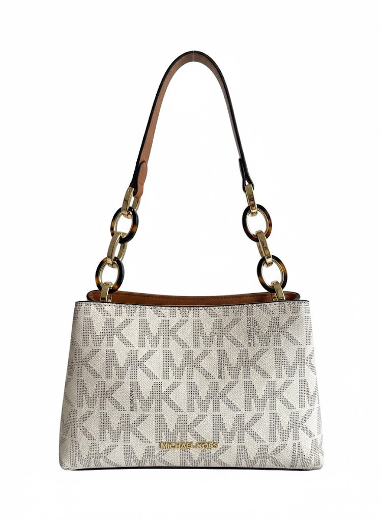 Michael Kors Sheila Medium Logo Satchel - Vanilla/Acorn #14