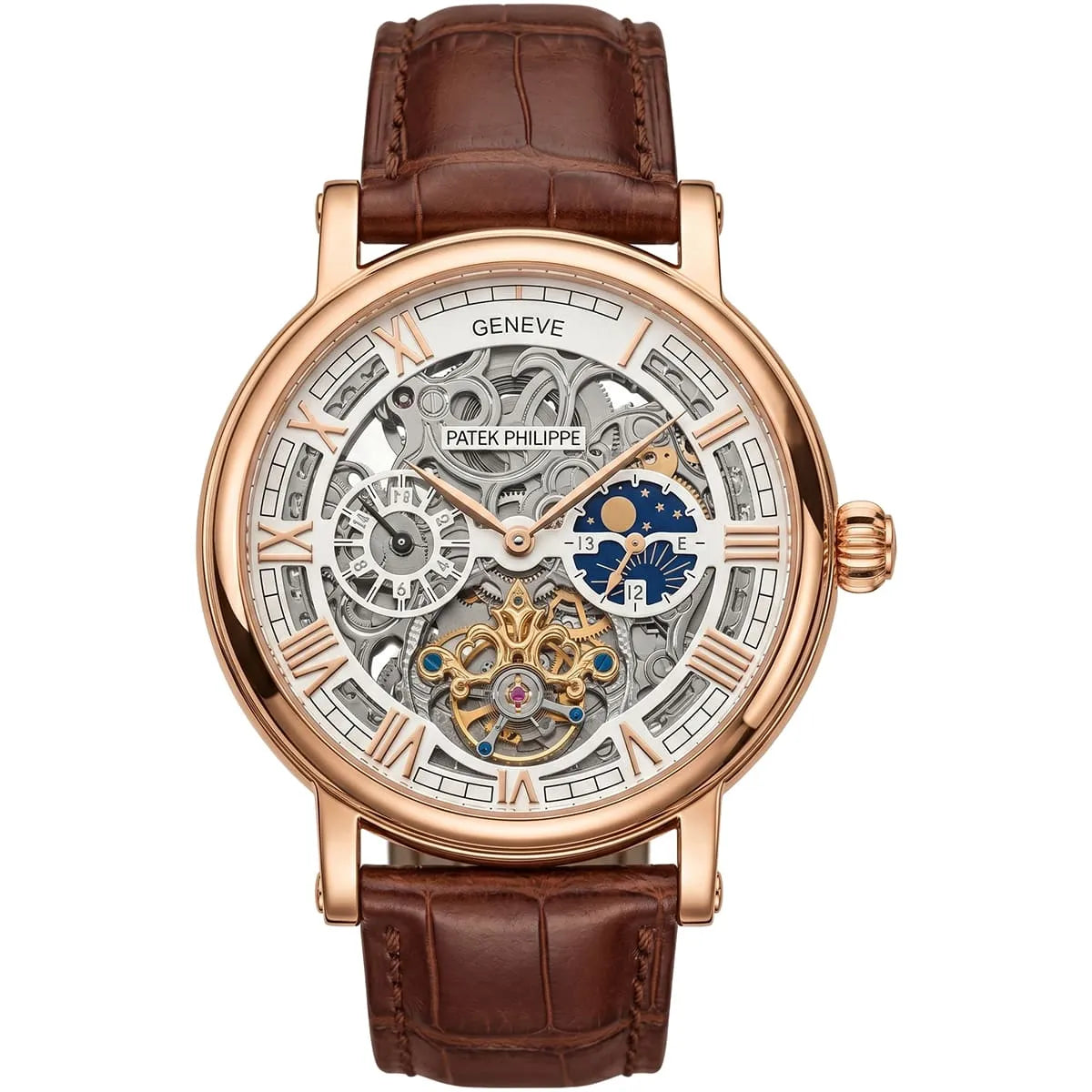 Patek Philippe Men’s Rose Gold-Tone Skeleton Moonphase Watch
