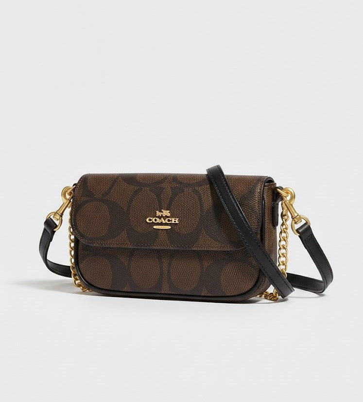 COACH Signature Canvas Flap Crossbody -Brown & Black #21