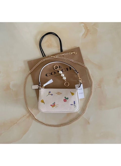 Coach Nolita 19 Leather Wristlet Handbag with Daisy Embroidery – White #37