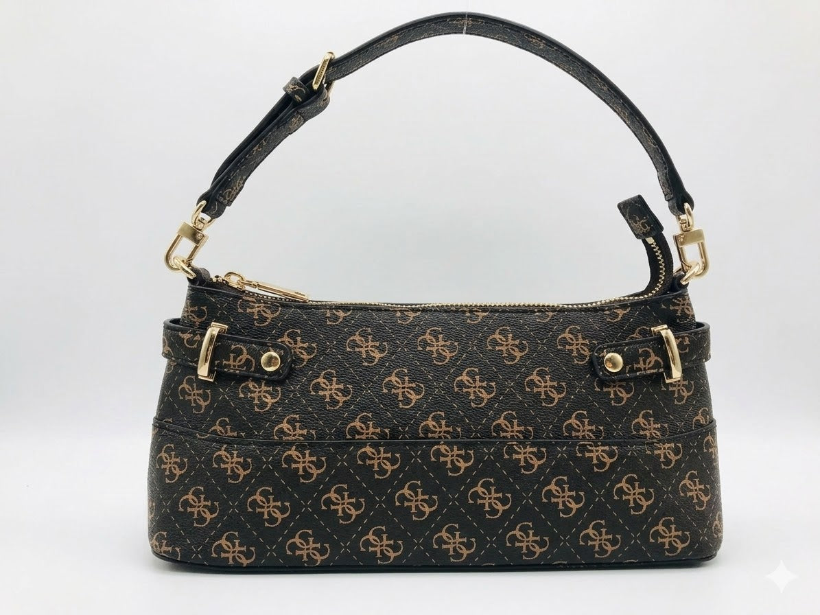 Guess Signature Brown Monogram Shoulder Bag #175