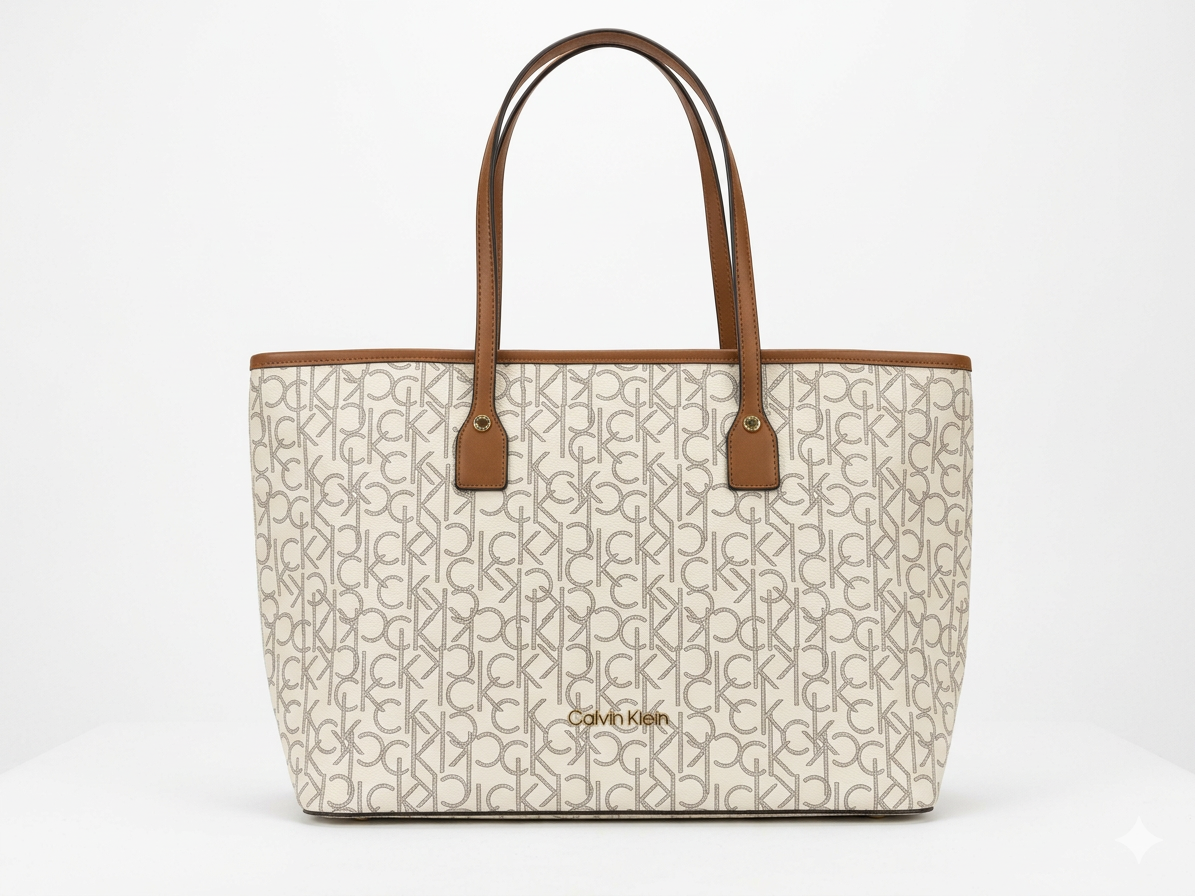 Calvin Klein Monogram Tote Set - Chic Beige & Cognac #22