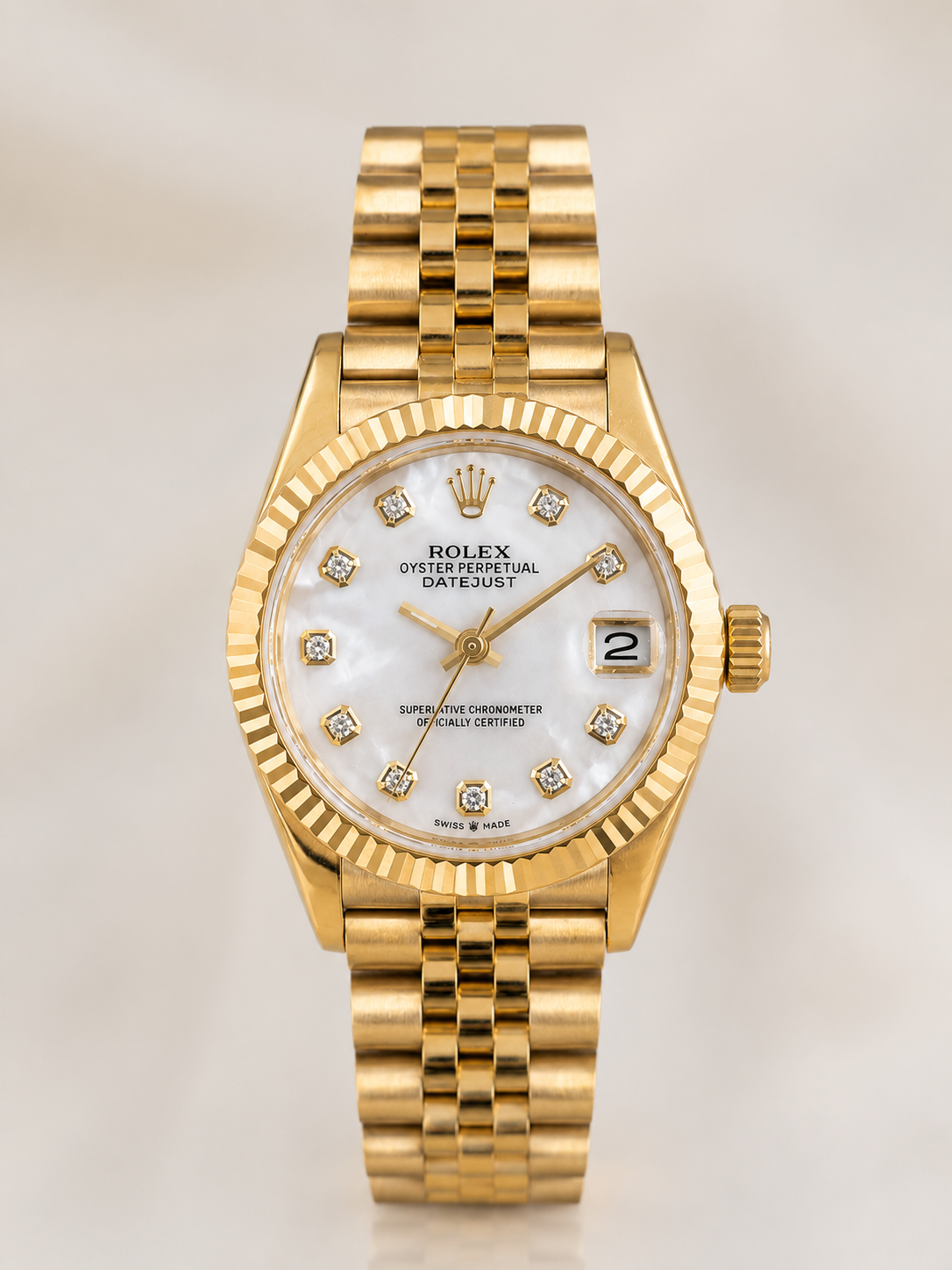 Luxury Rolex Datejust Full Gold Edition with White Mother of Pearl Diamond Rolex-w.01