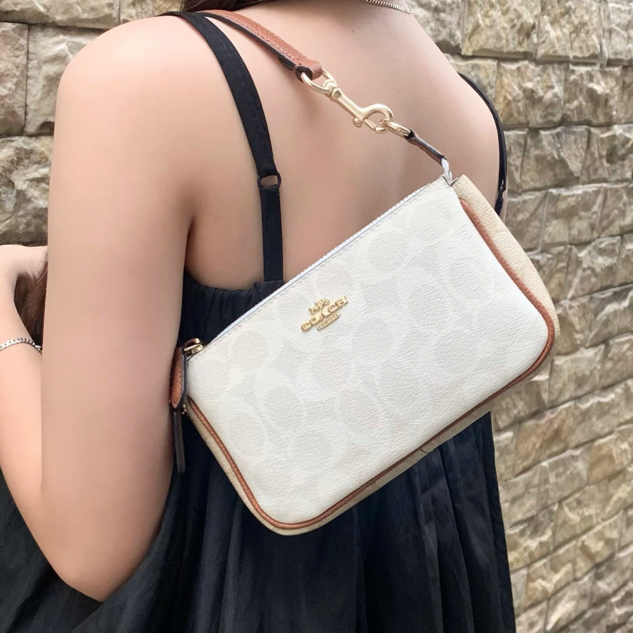 COACH Signature Canvas Small Shoulder Bag – Beige & White #31