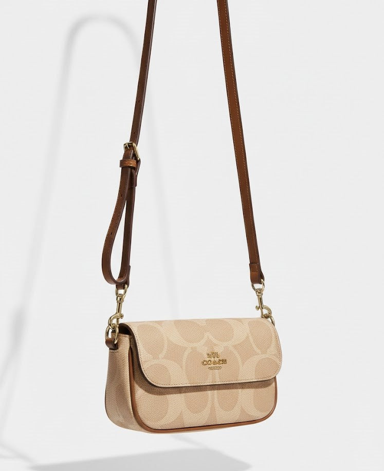 COACH Signature Canvas Flap Crossbody – Light Khaki & Tan #54