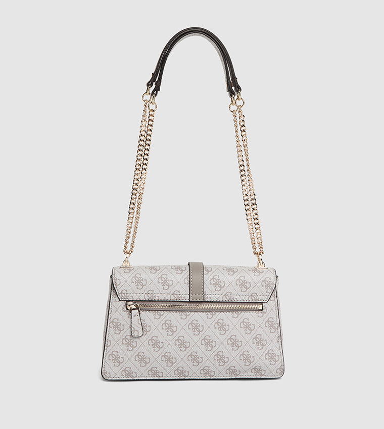 Guess Logo Print Flap Shoulder Bag – Stone & Grey #37