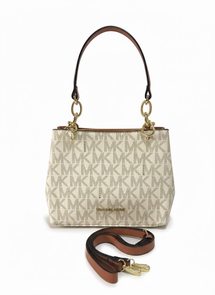 Michael Kors Sheila Medium Logo Satchel - Vanilla/Acorn #14