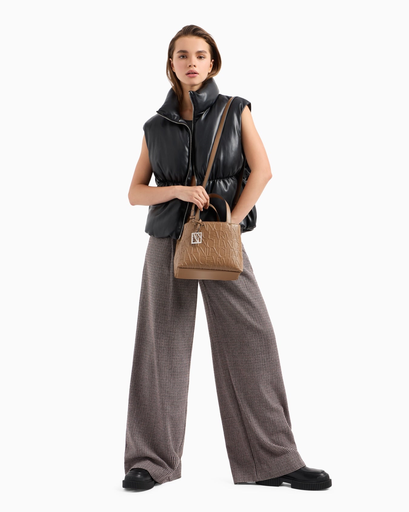 A|X Armani Exchange Medium Tote – Beige Embossed Logo Elegant #11