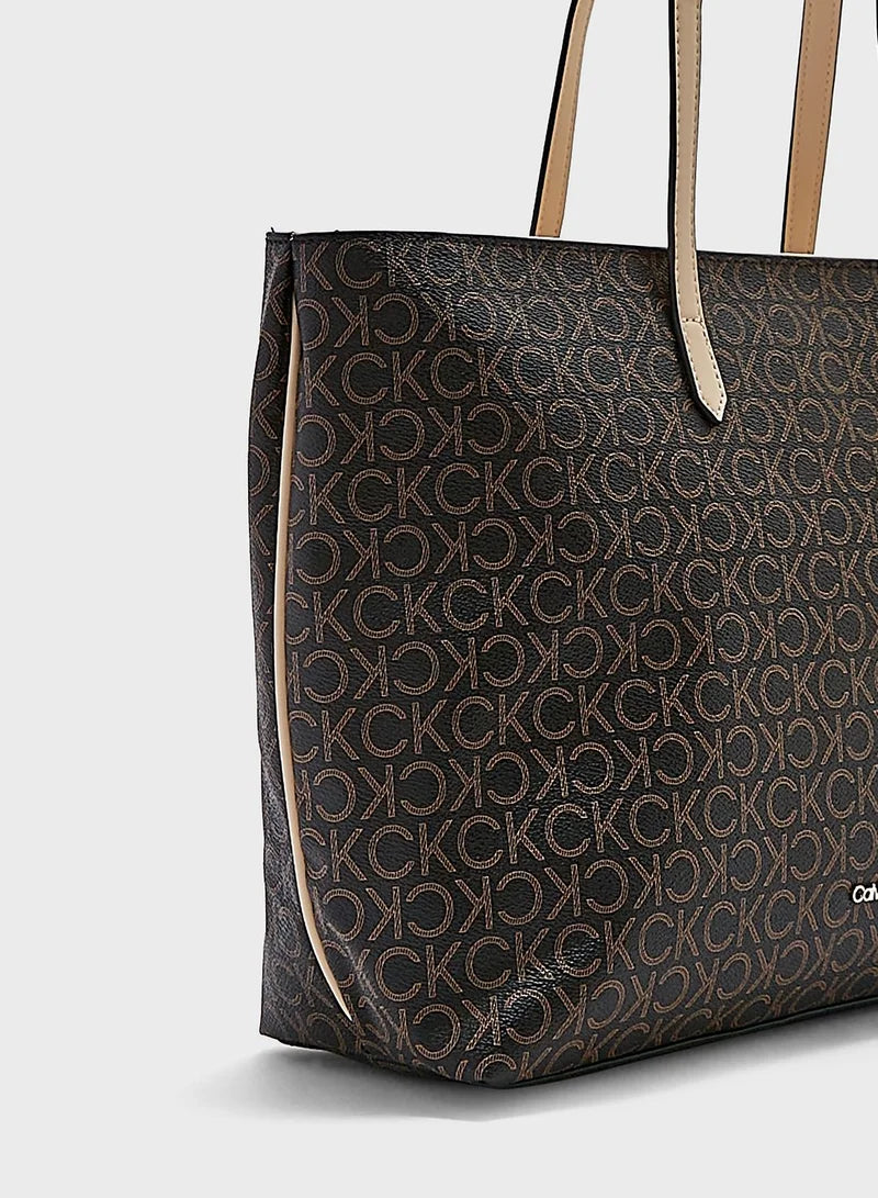 Calvin Klein Monogram Tote Bag - Espresso Brown #16
