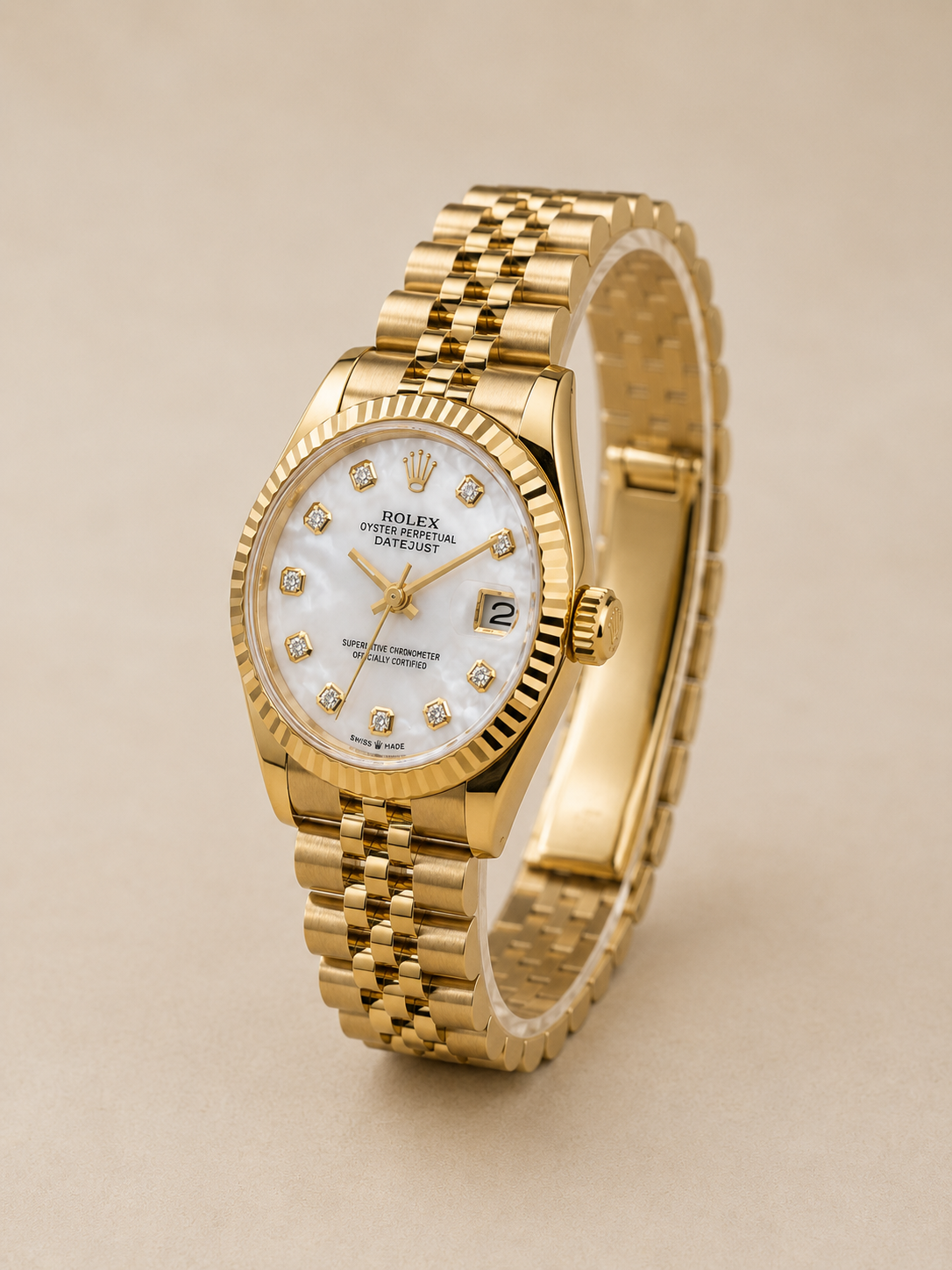 Luxury Rolex Datejust Full Gold Edition with White Mother of Pearl Diamond Rolex-w.01