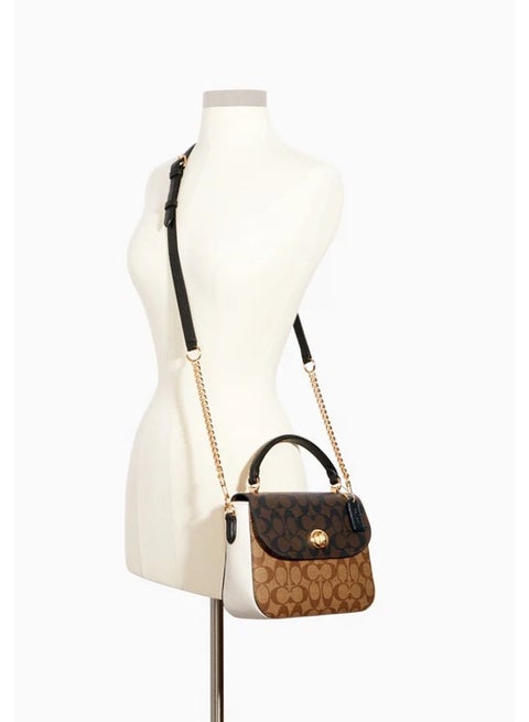 Coach Marlie Top Handle Satchel – Blocked Signature Canvas, Brown #35