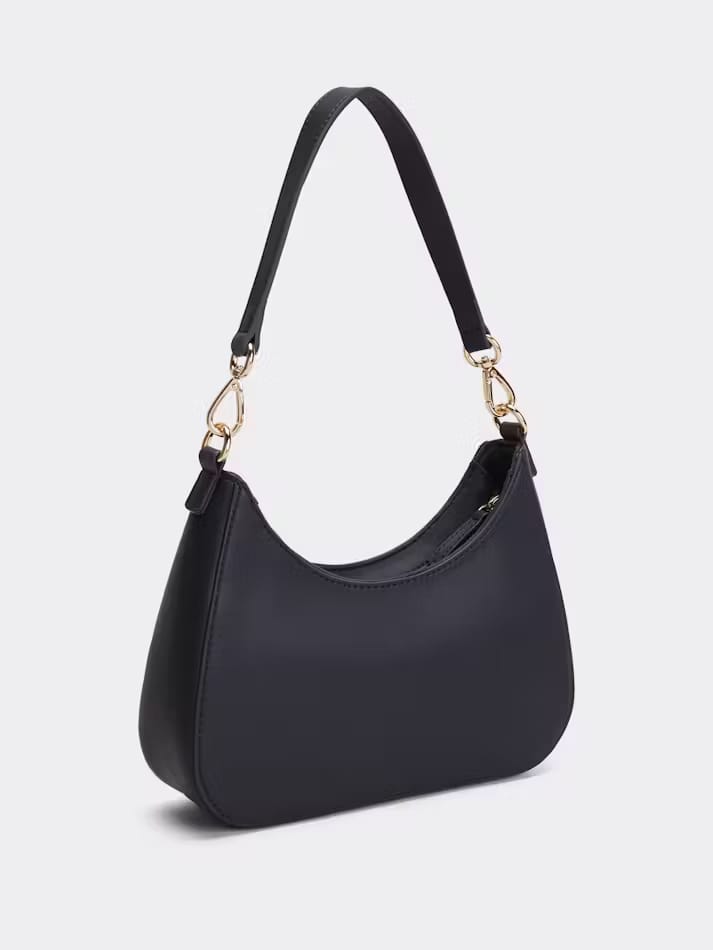 Tommy Hilfiger Signature Gold Hardware Hobo Bag – Sleek Black, Modern Curved Silhouette #9