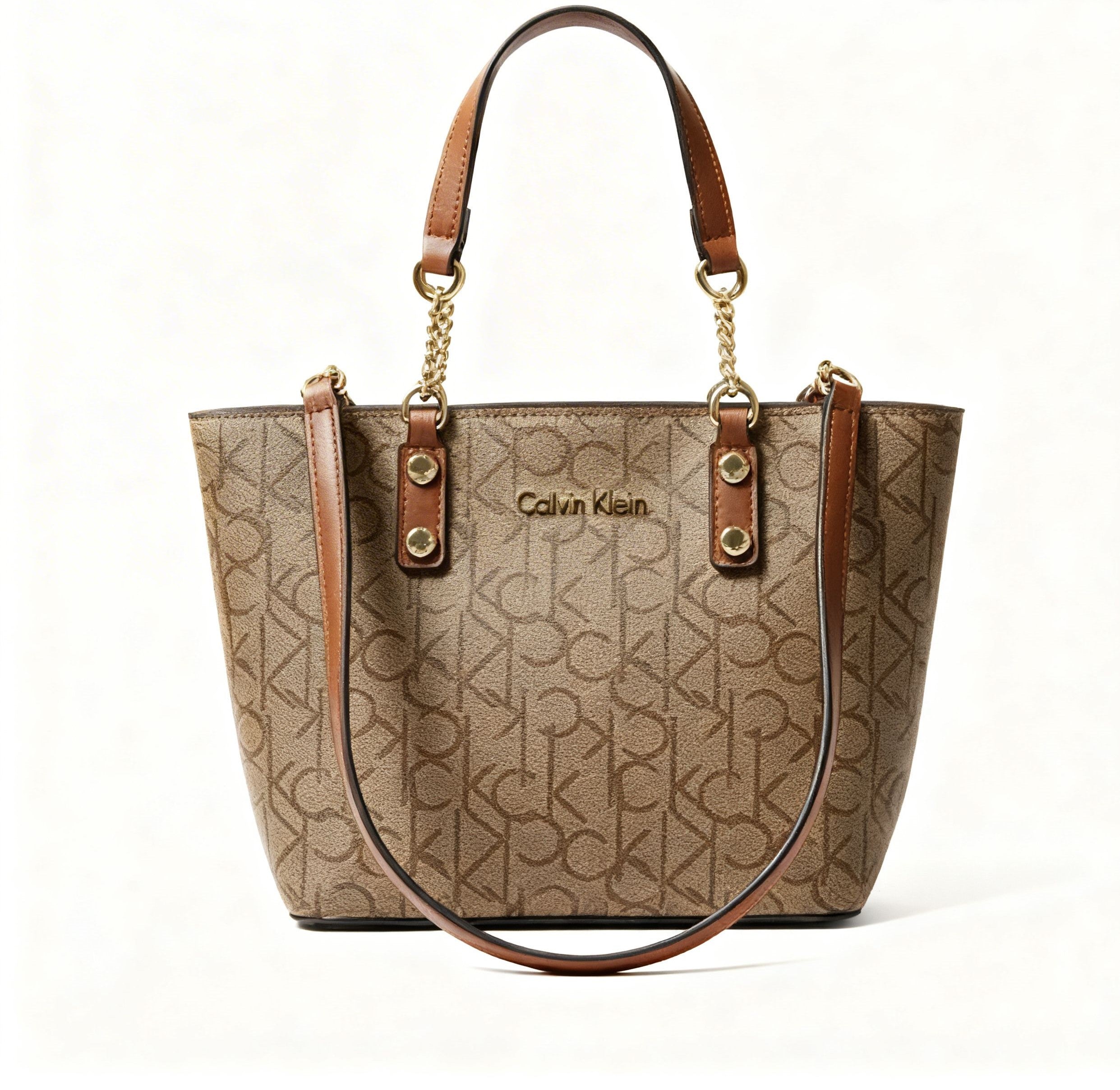 Calvin Klein Medium Tote Bag – Beige Monogram Logo Design, Sophisticated Urban Style #2