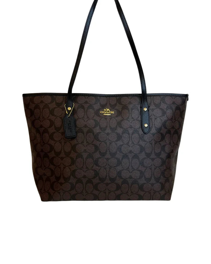 COACH City Tote in Signature Canvas - Brown & Black #12