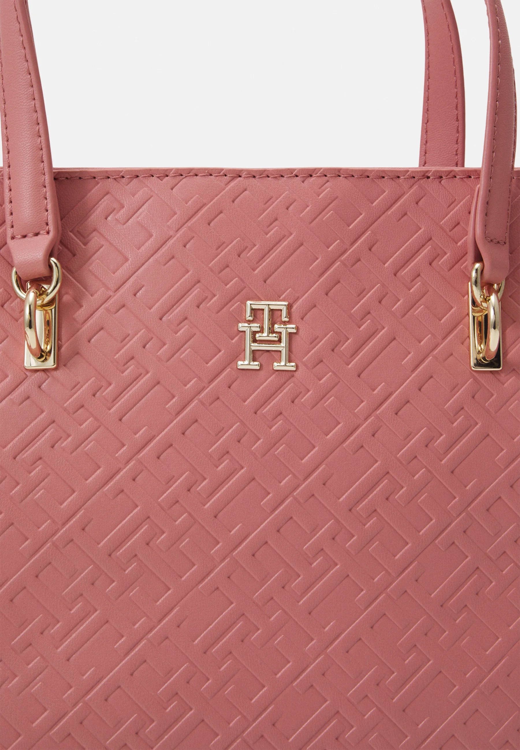 Tommy Hilfiger Embossed Monogram Tote Bag – Dusty Rose Pink, Elegant Dual-Strap Design #11
