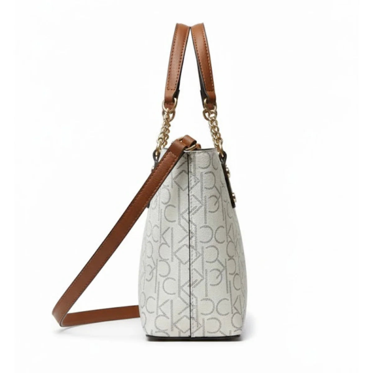 Calvin Klein Medium Tote Bag – White Monogram Logo Design, Chic Modern Aesthetic #1