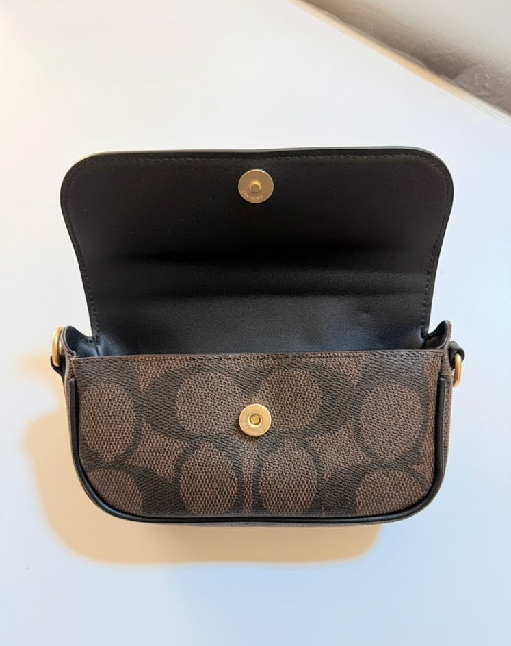 COACH Signature Canvas Flap Crossbody -Brown & Black #21