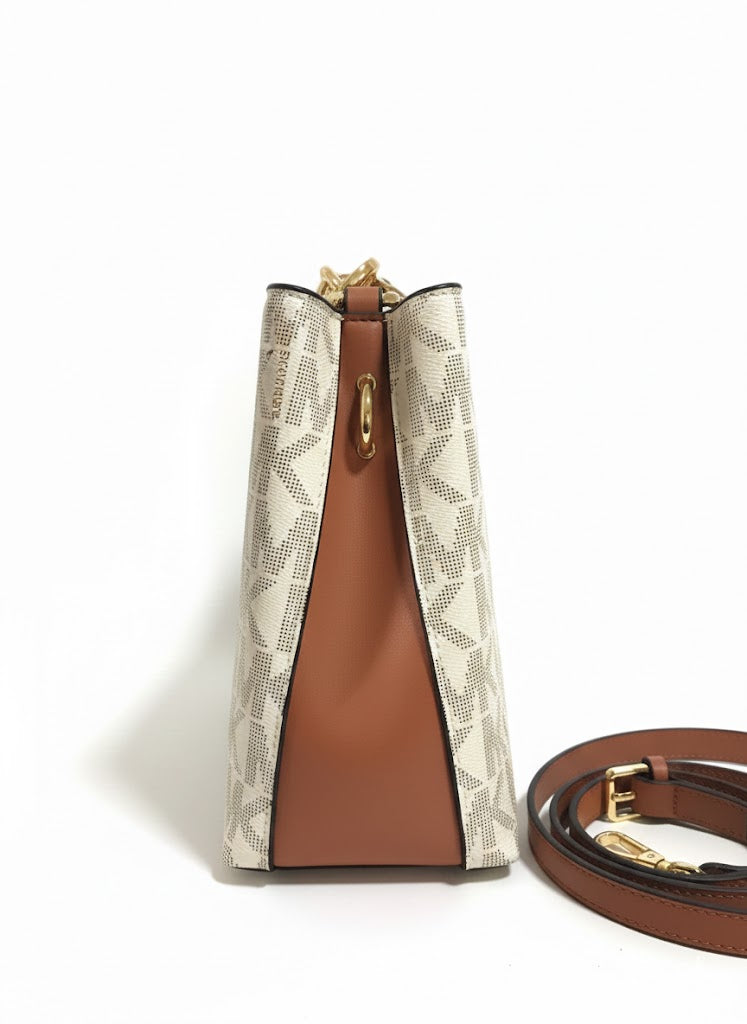 Michael Kors Sheila Medium Logo Satchel - Vanilla/Acorn #14