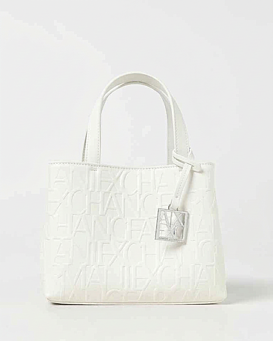 A|X Armani Exchange Medium Tote Bag – White Embossed Logo Design, Sleek Modern Style #1