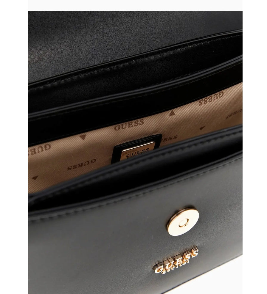 GUESS Orlina Top Handle Crossbody Bag – Black Textured Faux Leather #68
