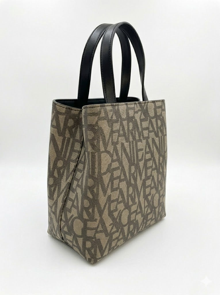 A|X Armani Exchange Medium Tote Bag – Beige & Black Logo Monogram, Urban Luxe Style #9