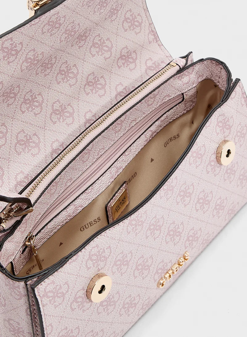 Guess Logo Print Crossbody Bag – Soft Pink Monogram, Elegant Gold-Tone Chain #4
