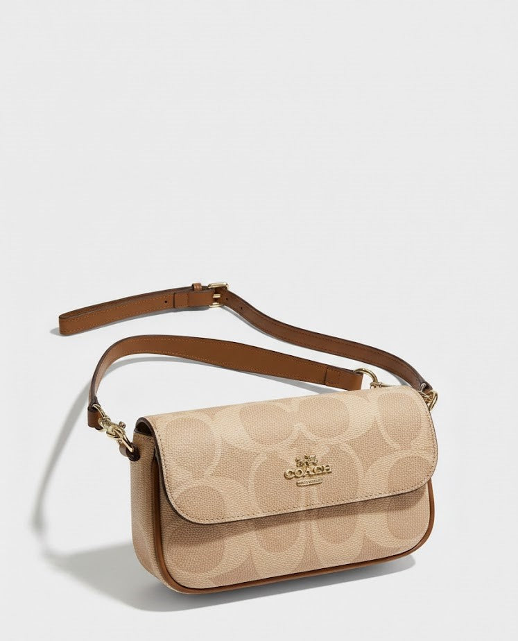 COACH Signature Canvas Flap Crossbody – Light Khaki & Tan #54
