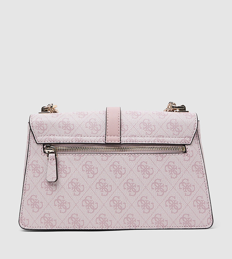 Guess Logo Print Crossbody Bag – Soft Pink Monogram, Elegant Gold-Tone Chain #4