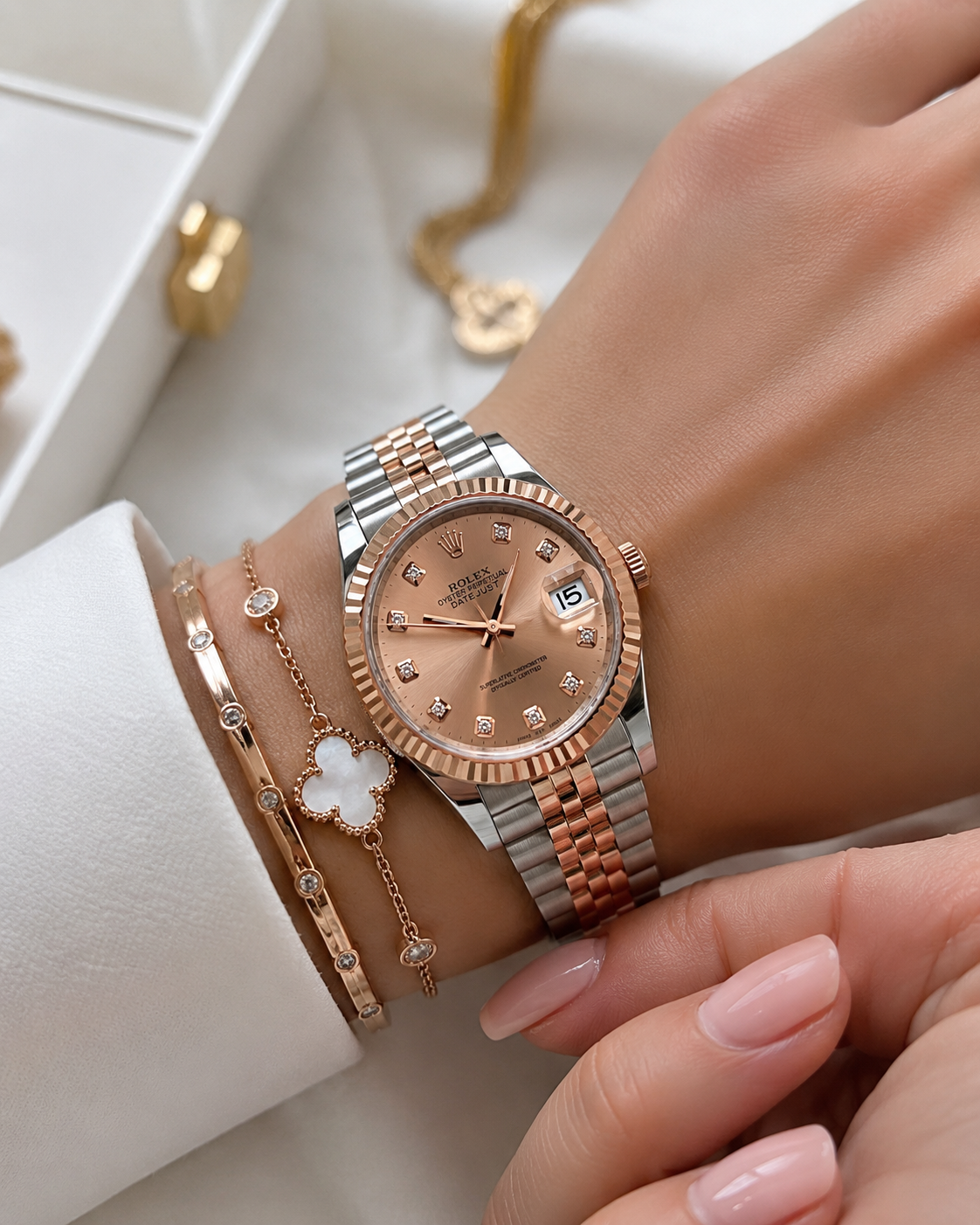 Rolex Datejust Rose Gold and Silver Luxury Watch with Diamond Dial Rolex-w. 07