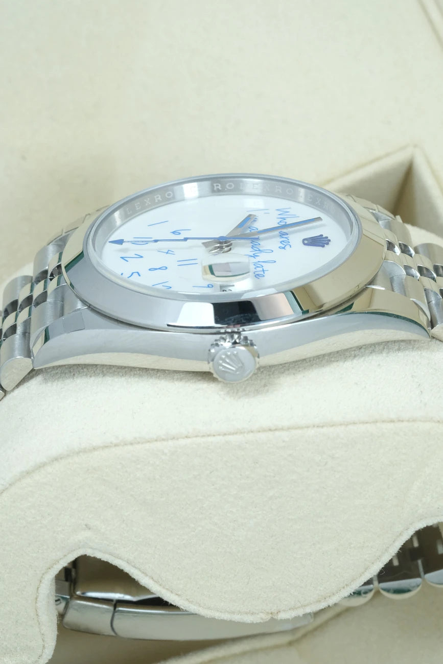 "Who Cares" Custom Dial Silver Watch – Royal Blue Details